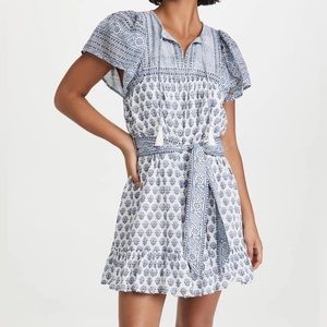 NWT Cleobella Leah Mini Dress blue & white block print, Size XS
